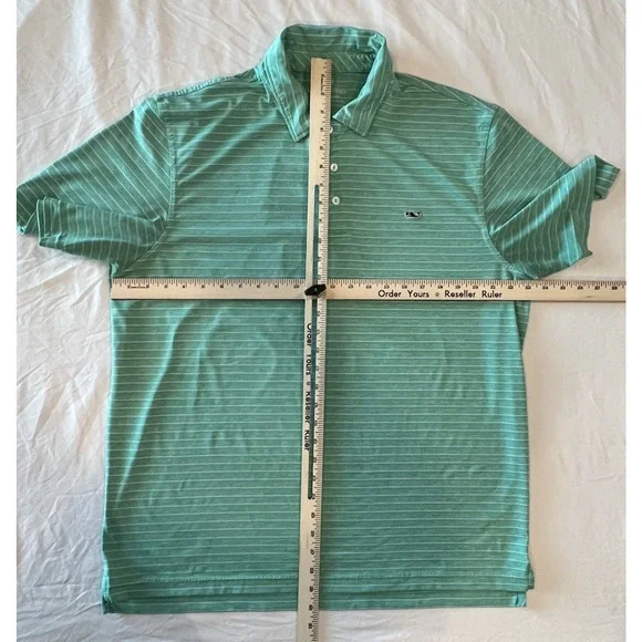 VINEYARD VINES LG Set of 2- Performance Polo Shirts Mens Blue Green Stripe Whale - Picture 4 of 15